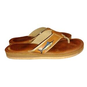Zep-Pro Men’s Brown Leather Sandals Flip-Flops Embroidered Sailfish Size 11